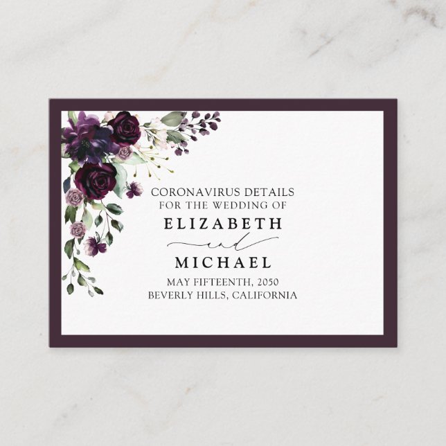 Plum Purple Mauve Floral Coronavirus Details Enclosure Card (Front)