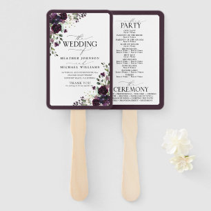 Plum Purple Mauve Floral Watercolor Program Hand Fan