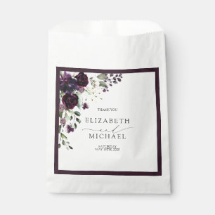 Plum Purple Mauve Floral Watercolor Script Wedding Favour Bags
