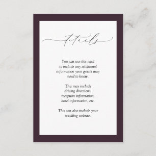Plum Purple Mauve Floral Watercolor Wedding Detail Enclosure Card