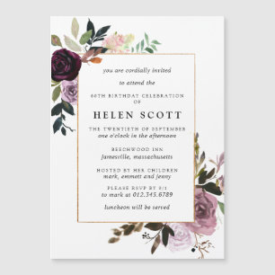 Plum Purple Mauve Pink Floral 60th Birthday Magnetic Invitation