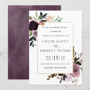Plum Purple Mauve Pink Floral Wedding Invitation