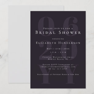 Plum Purple Minimalist Bold Type Bridal Shower Invitation