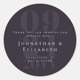 Plum Purple Minimalist Bold Type Wedding Favour Classic Round Sticker