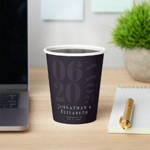 Plum Purple Minimalist Bold Type Wedding Paper Cups