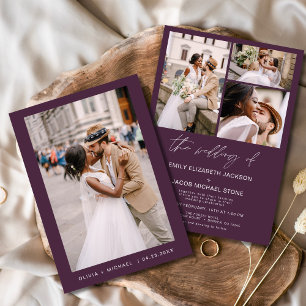 Plum Purple Minimalist Elegant Photo Wedding  Invitation