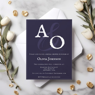 Plum Purple Minimalist Monogram Bridal Invitation