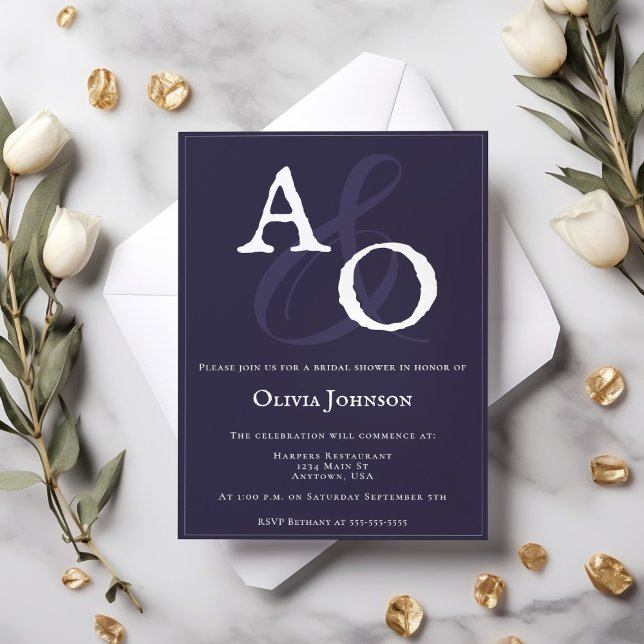 Plum Purple Minimalist Monogram Bridal Invitation (Plum Purple Minimalist Monogram Bridal Shower Invitation)