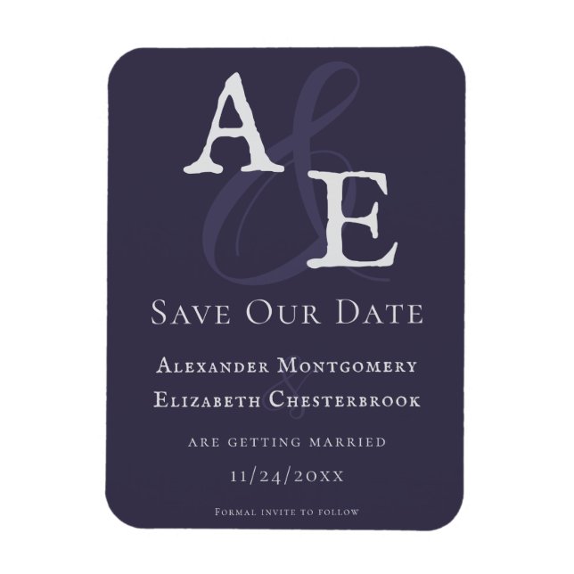Plum Purple Minimalist Monogram Magnet (Vertical)