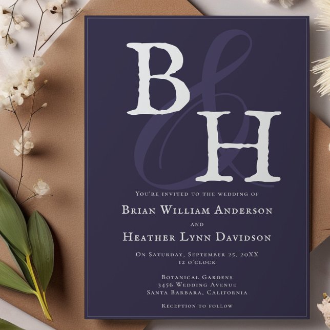 Plum Purple Minimalist Monogram Wedding Invitation (Plum Purple Minimalist Monogram Wedding Invitation)