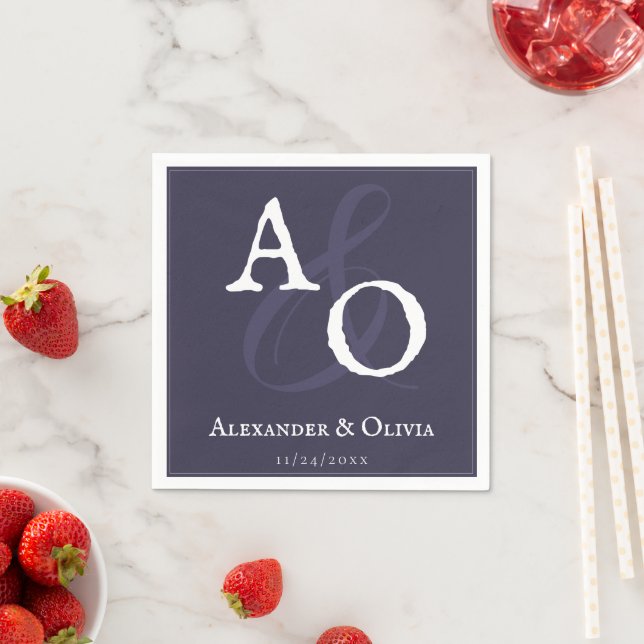 Plum Purple Minimalist Monogram Wedding Napkin (Insitu)