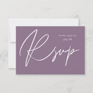 Plum Purple MOD Calligraphy w Meal RSVP Card