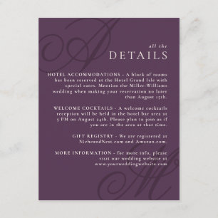 Plum Purple Modern Edge Elegant Monogram Details Enclosure Card