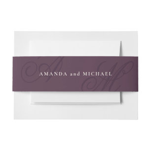 Plum Purple Modern Edge Elegant Monogram Wedding Invitation Belly Band
