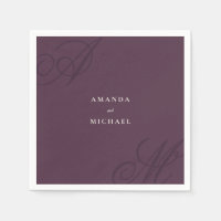 Plum Purple Modern Edge Elegant Monogram Wedding