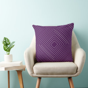 plum purple Nested Thin White Squares Tribal Cushion
