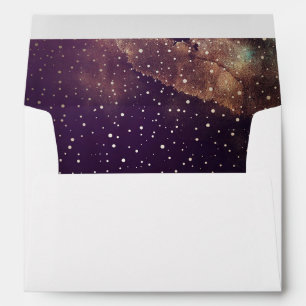 Plum Purple Night Gold Stars Wedding Envelopes