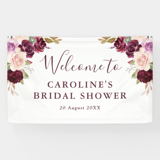 Plum purple peach bridal shower welcome banner (Horizontal)