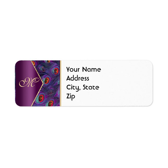 Plum Purple Peacock Address Label (Front)