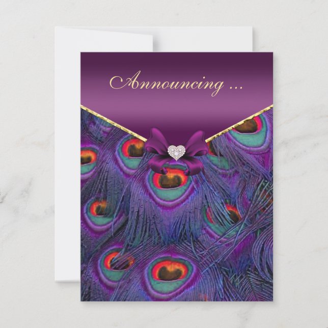 Plum Purple Peacock Engagement  Announcement (Front)