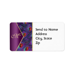 Plum Purple Peacock Monogram Address Label