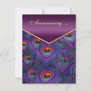 Plum Purple Peacock Wedding Announcement
