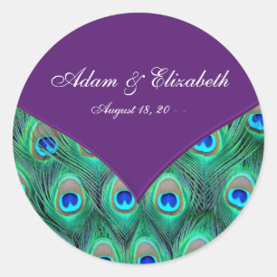 Plum Purple Peacock Wedding Favour Label