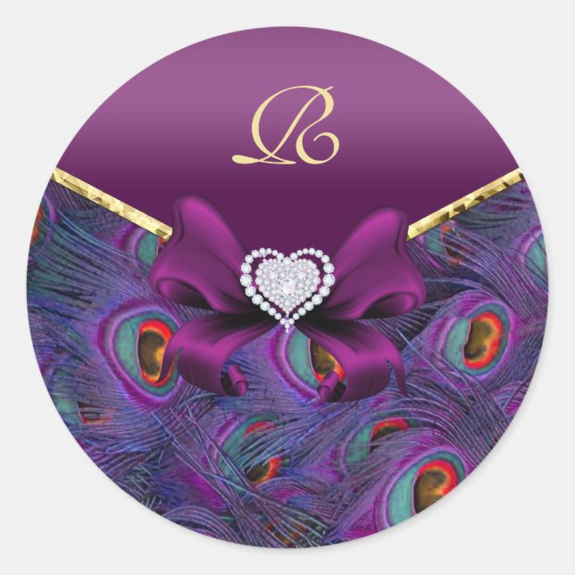 Plum Purple Peacock Wedding Gift Seal (Front)