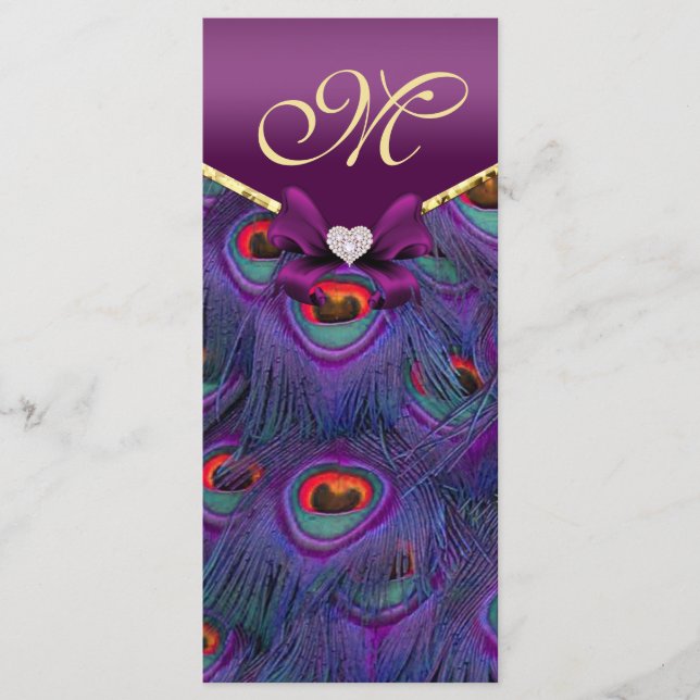 Plum Purple Peacock Wedding Program Rack Card (Front)