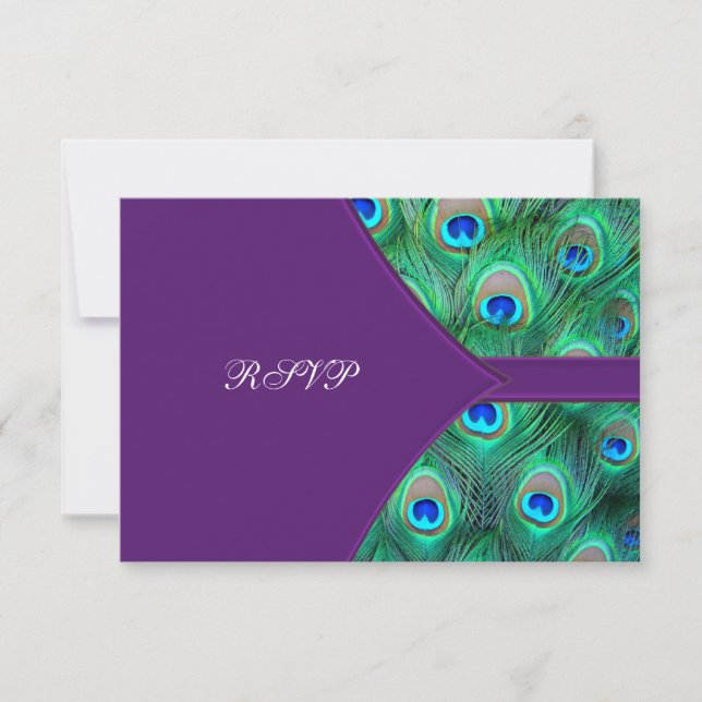 Plum Purple Peacock Wedding RSVP Card (Front)