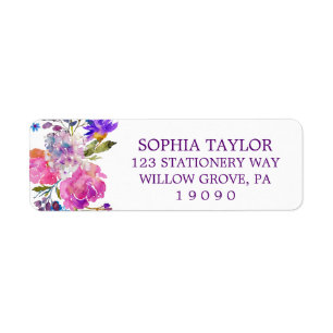 Plum Purple Pink & Blue Flowers Baby Shower Label