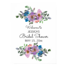Plum Purple Pink Floral White Bridal Shower Sign