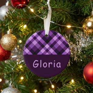 Plum Purple Plaid Monogram Acrylic Circle Ornament