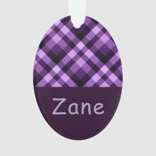 Plum Purple Plaid Monogram Oval Acrylic Ornament