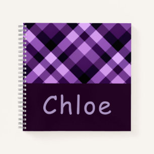 Plum Purple Plaid Monogram Spiral Notebook