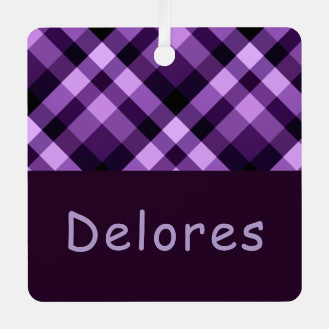 Plum Purple Plaid Monogram Square Metal Ornament  (Front)