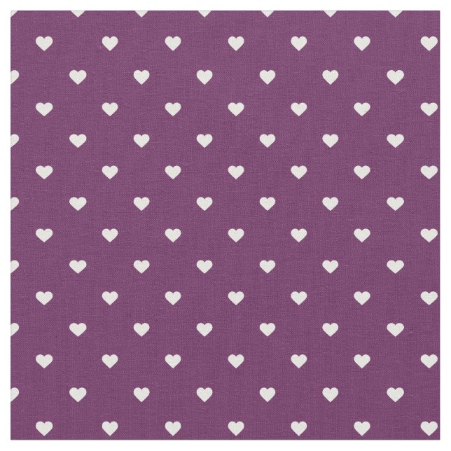 Plum Purple Polka Dot Hearts Fabric (Close Up)