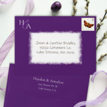 Plum Purple, Pre-addressed 5x7 Wedding Invitation