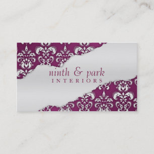 Plum Purple Ripped Damask Interior Design Business Card