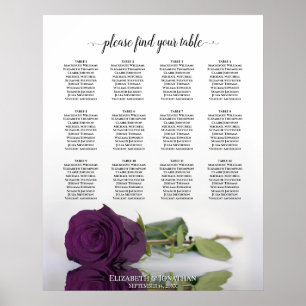 Plum Purple Rose 12 Table Wedding Seating Chart