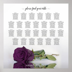Plum Purple Rose 26 Table Wedding Seating Chart