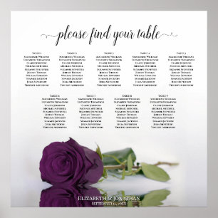Plum Purple Rose 9 Table Wedding Seating Chart