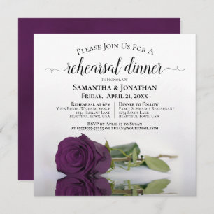 Plum Purple Rose Elegant Wedding Rehearsal Dinner Invitation