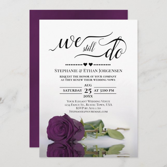 Plum Purple Rose We Still Do Wedding Vow Renewal Invitation (Front/Back)