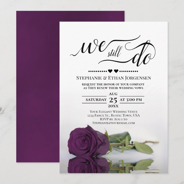 Plum Purple Rose We Still Do Wedding Vow Renewal Invitation (Front/Back)