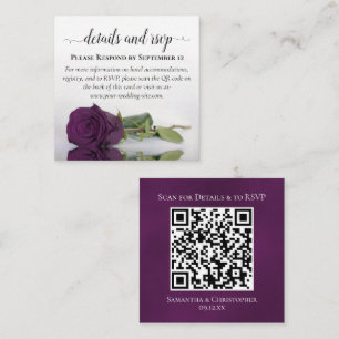 Plum Purple Rose Wedding Details & RSVP QR Code Enclosure Card