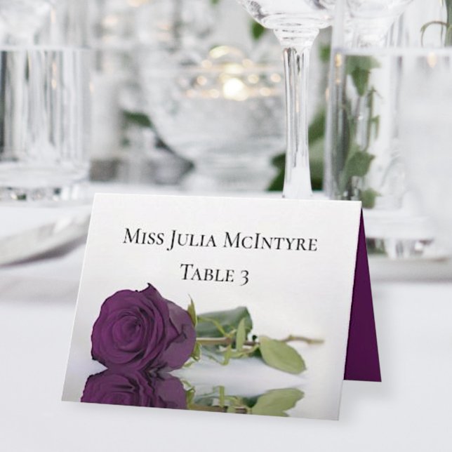 Plum Purple Rose Wedding DIY Fold Place Card (Creator Uploaded)