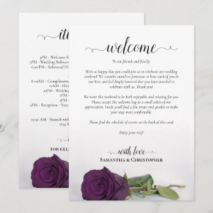 Plum Purple Rose Wedding Welcome & Itinerary Programme