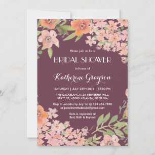 Plum Purple Rustic Flower Bridal Shower Invitation