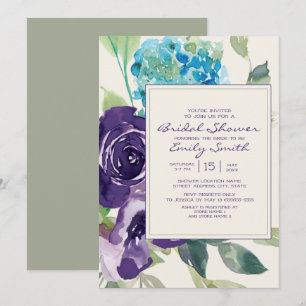 Plum Purple Sage Watercolor Floral Bridal Shower Invitation